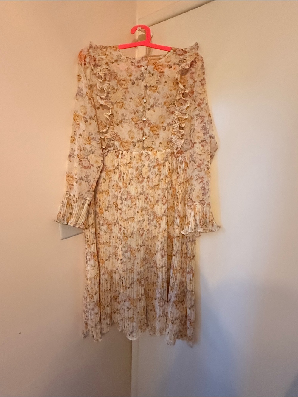 Floral Ruffle Midi Dress in Cream and Yellow
